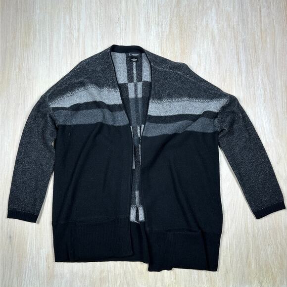 C by Bloomingdales Gray Stripe Cashmere Open Front Knit Cardigan Sweater Medium - Picture 1 of 12